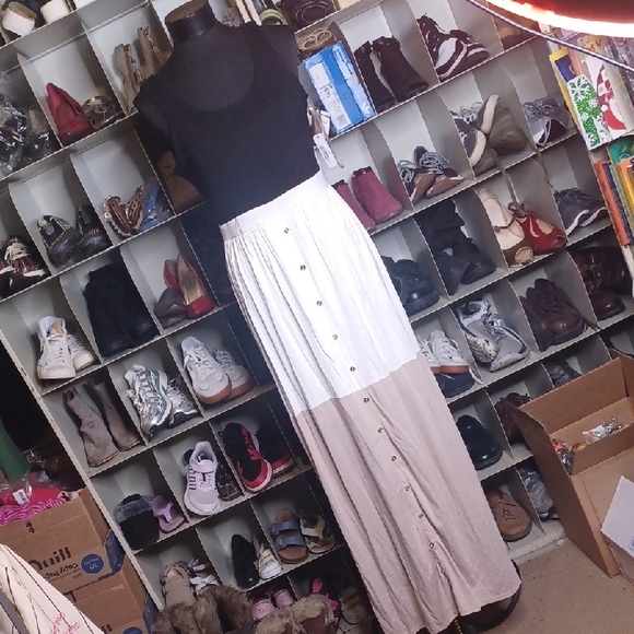 Charming Charlie Dresses & Skirts - Charming Charlie Two-Tone Button-Front Maxi Dress - White & Beige